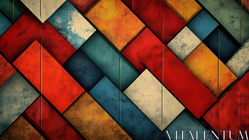 Geometric color blocks form textured abstract diagonal grid.