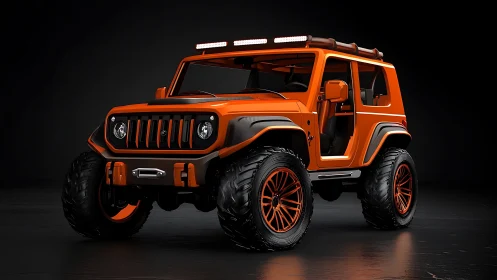 Orange off-road SUV concept with oversized rugged tires.