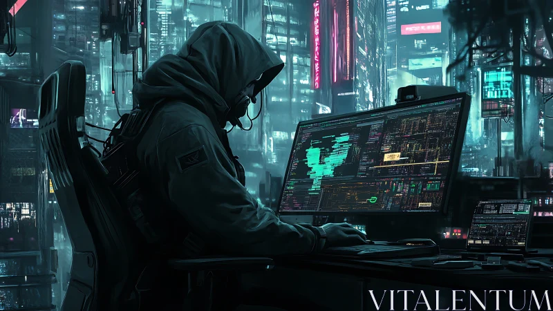 Midnight code sorcerer bends neon city data streams