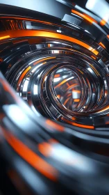 Concentric metallic tunnel structure displays reflective orange bands