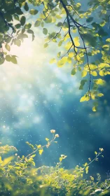 Gentle sunlight drifting through dreamy forest leaves.