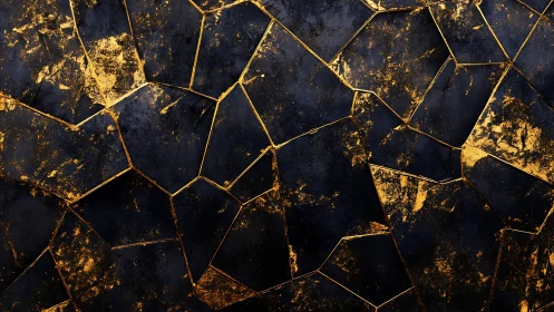 Shattered dark stone surface veined with molten gold lines.