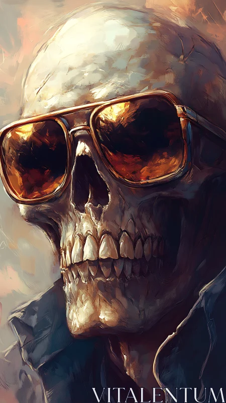 Cool skull in sunglasses enjoys a warm cinematic glow