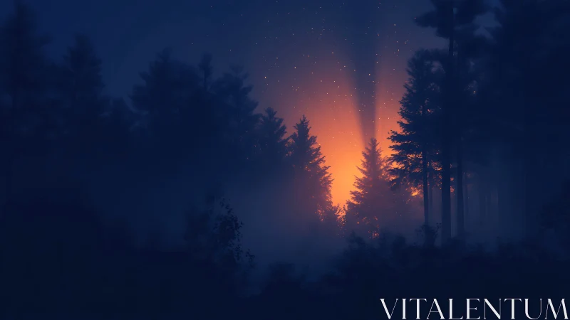 Forested Twilight: Luminous Dawn Breaking Through Coniferous Silhouettes