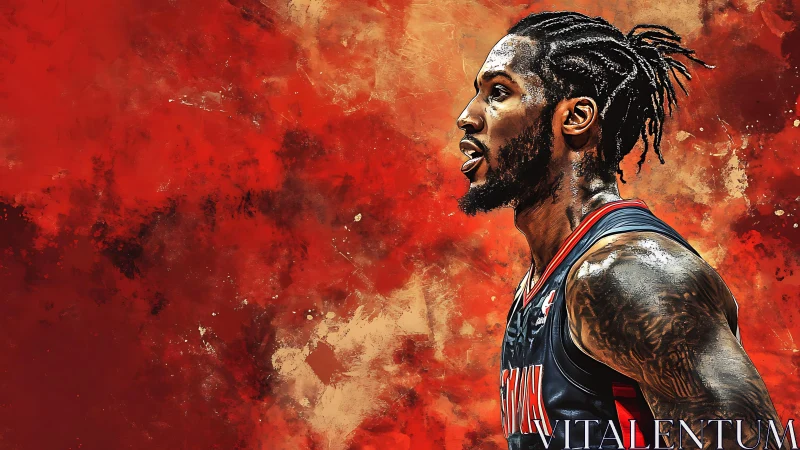 Blazing court warrior against a storm of molten crimson light.