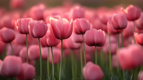 Pink Tulips in Full Bloom with Selective Focus.
