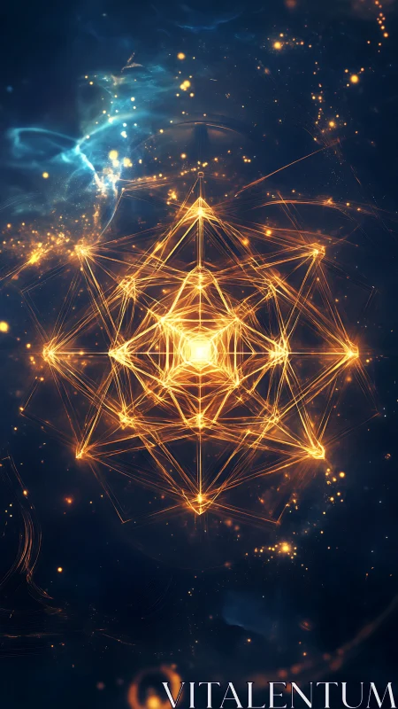 Luminous geometric energy lattice rendered in cosmic void.