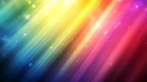 Prismatic light streaks with radiant bokeh particle field.