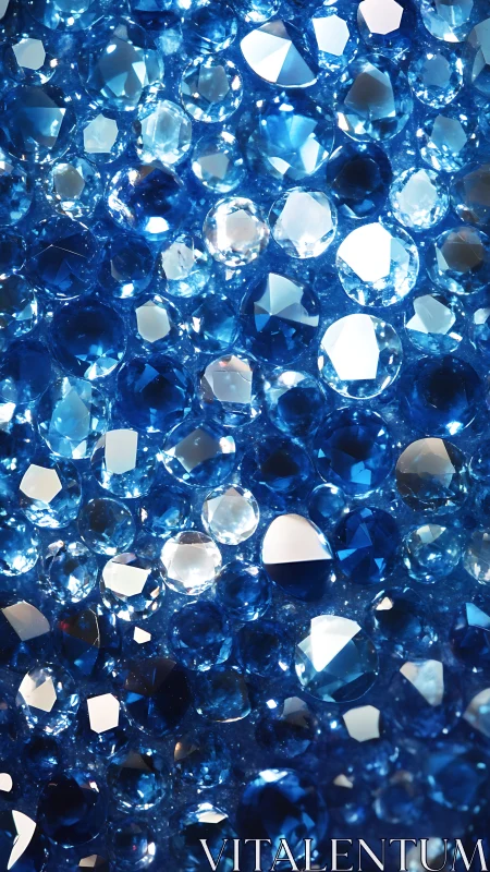 Macro cluster of faceted blue gemstones under specular lighting