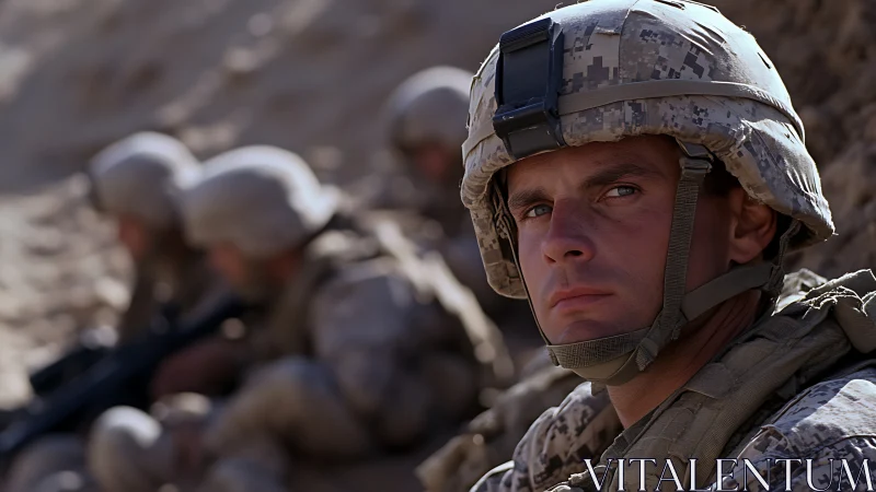 Desert edge guardian in digital camo, eyes on the unseen.