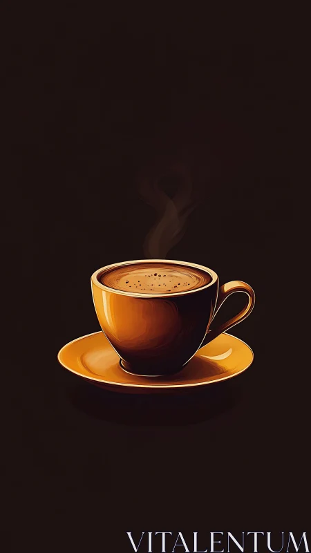 Golden coffee cup in a quiet pool of cozy darkness.