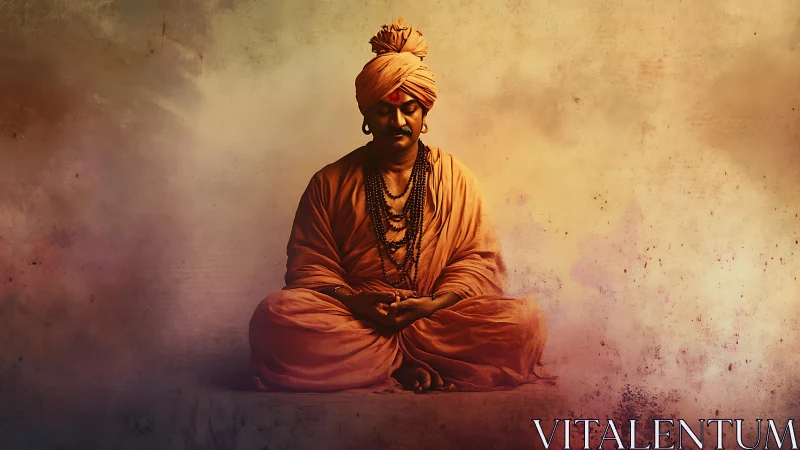 Serene monk in saffron robes resting in quiet meditation.