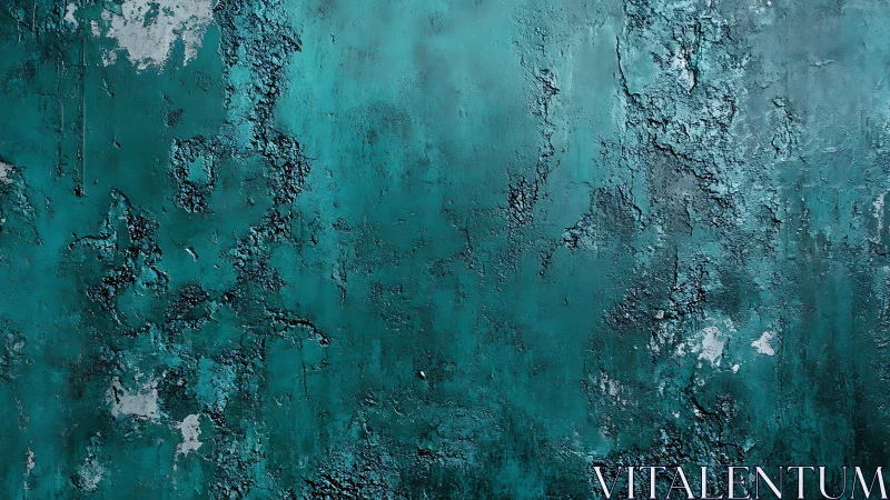 Weathered teal textured wall with peeling paint, grunge abstract style.