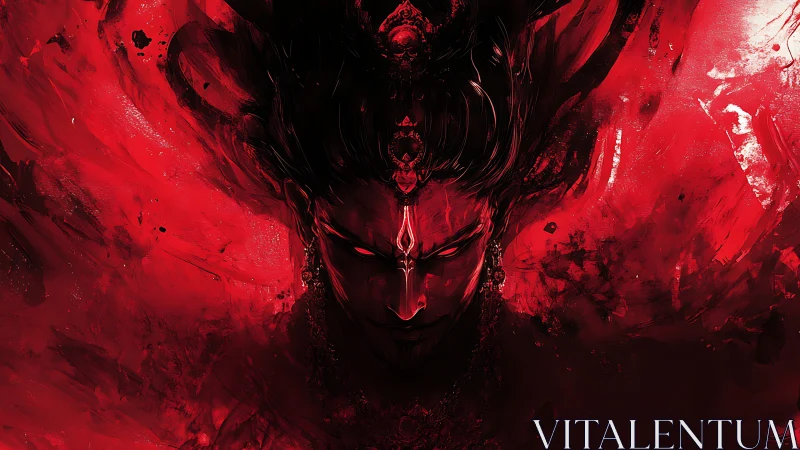 Red monochrome digital portrait depicts central stylized figure