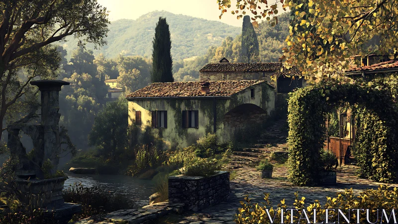 Sunlit village stones quietly rehearse forgotten summer stories