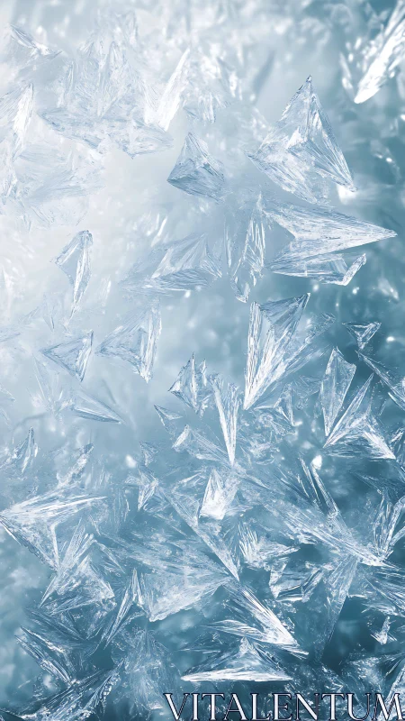 Shattered ice shards suspended in luminous frozen space.