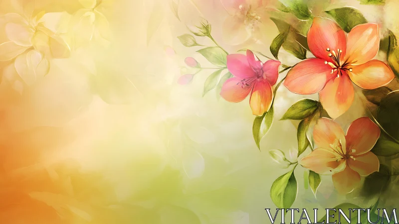 Luminous Garden: Watercolor Blooms in Warm Radiance.