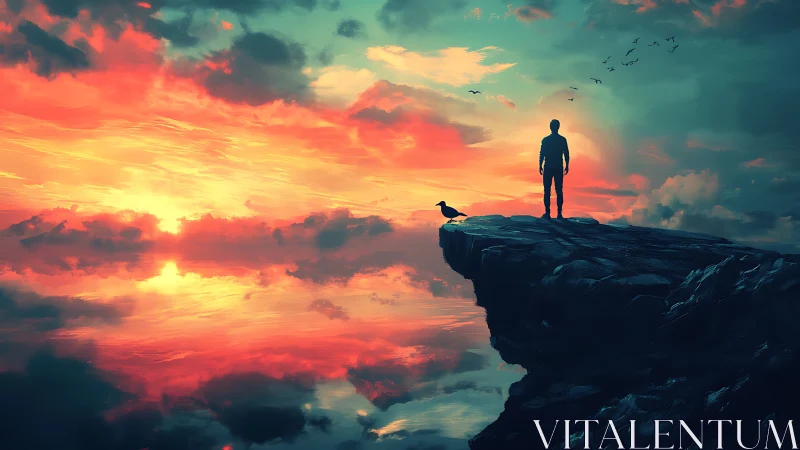 Sunset reflection of quiet companionship on the cliff edge.