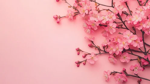 Cherry Blossom Branches Against Soft Pink Background
