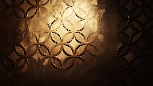 Elegant golden geometric wall art with embossed floral pattern.