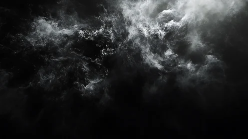Dark abstract cloud vortex in deep monochrome motion.