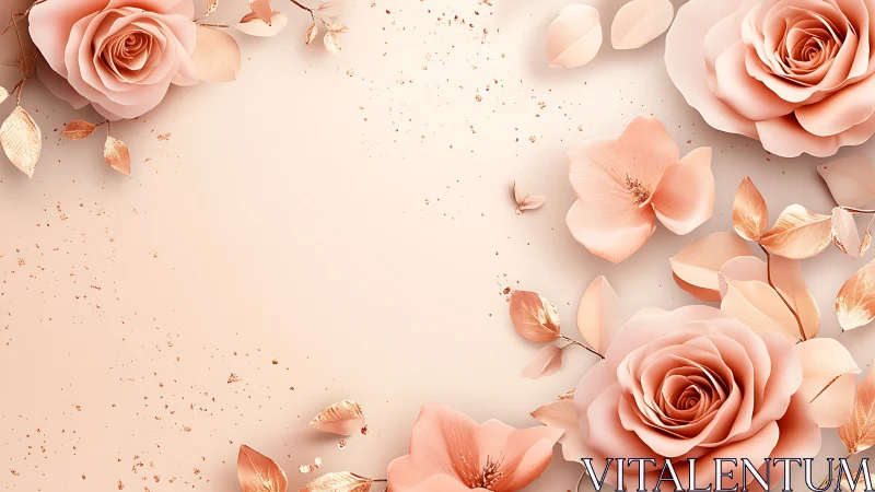 Soft Rose Arrangement Against Cream Background with Gilded Accents