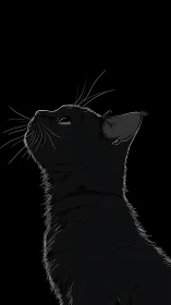 Black cat looking upward rendered in line art technique