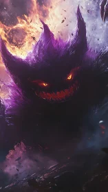 Digital painting of demonic specter in bifurcated flames.