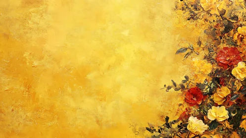 Textured yellow background includes clustered floral elements