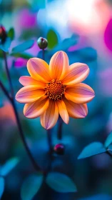 Orange Dahlia with Soft Focus Background.
