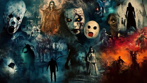 Horror icons collide inside chaotic nightmare collage.