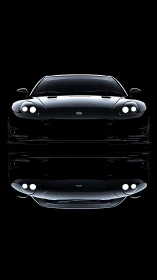 Midnight sports car silhouette with mirrored reflection glow.