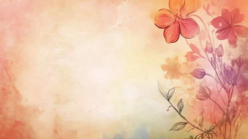 Watercolor Florals Against Warm Gradient Background.
