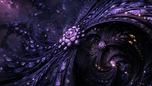Celestial fractal nebula spiraling through violet voids.