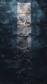 Narrow shaft of light traces hope across a crumbling wall