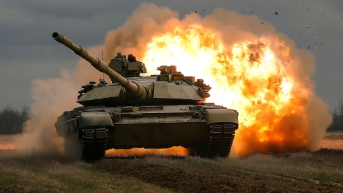 Military Tank Fires Explosive Round in Combat Training Exercise