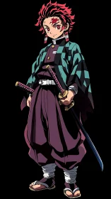 Anime swordsman character in full-body cel-shaded render.