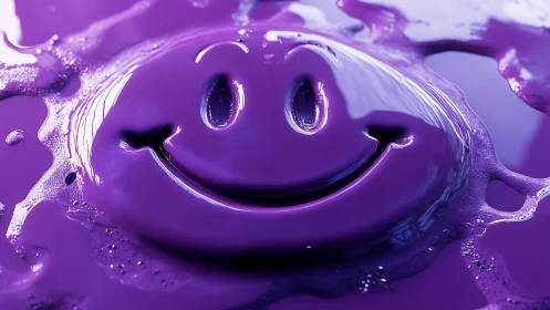 Viscous purple smiley relief with high-gloss fluid dynamics.