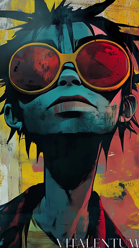 Chromatic street portrait with oversized reflective goggles.