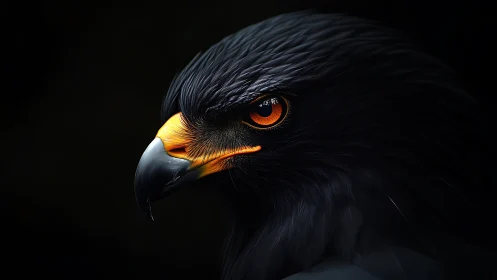 Striking Close-Up Portrait of a Black Eagle in Dramatic Lighting.