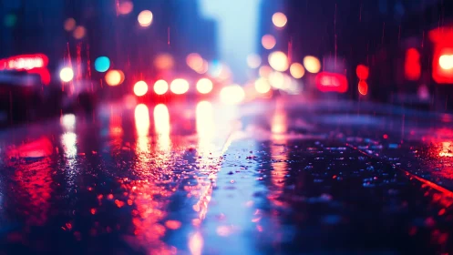 Neon city rain turning night streets into glowing rivers.