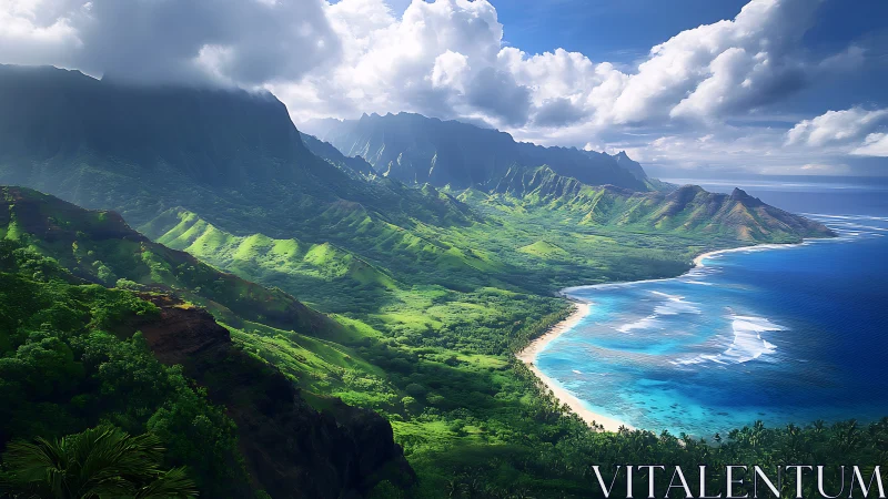 Kauai Na Pali Coast. Emerald valleys meet turquoise seas.