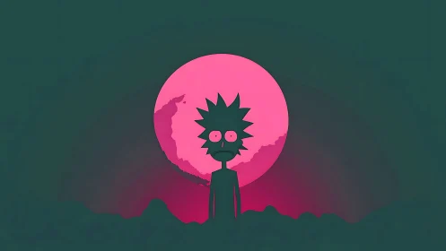 Neon moonlit wanderer lost in a strange cartoon night.