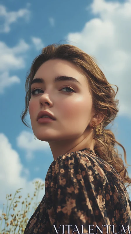 Portrait under diffused daylight with shallow depth of field and soft bokeh