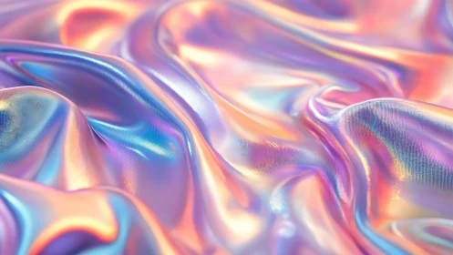 Iridescent pastel fabric folds with smooth reflective surface.