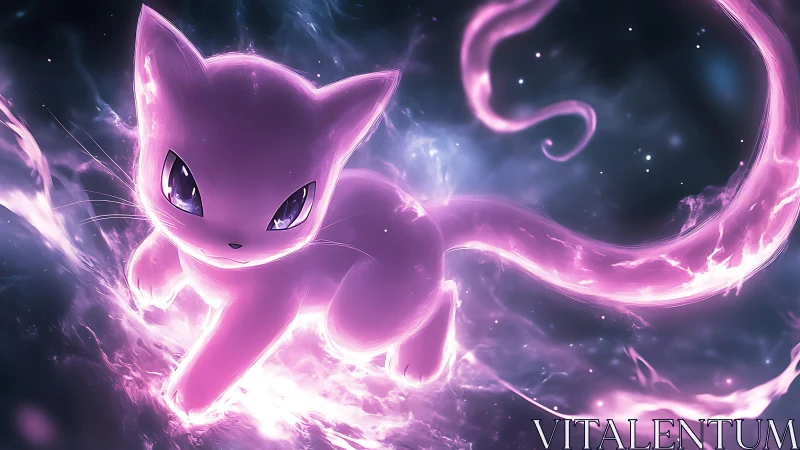 Starlit neon cat spirit leaping through swirling cosmos.