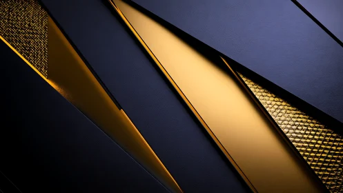 Golden geometric panels slice through deep midnight blue