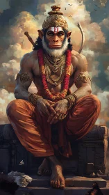 Majestic Hanuman sits in calm strength above the clouds