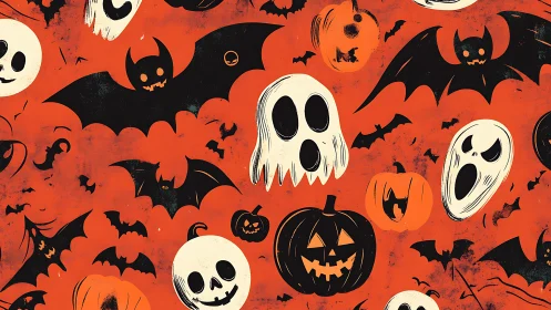 Halloween bats and ghosts pattern in bold vector flat style.