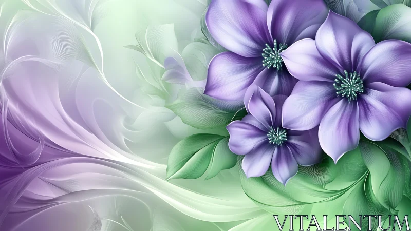 Purple flowers bloom in an enchanting garden of soft, flowing grace.